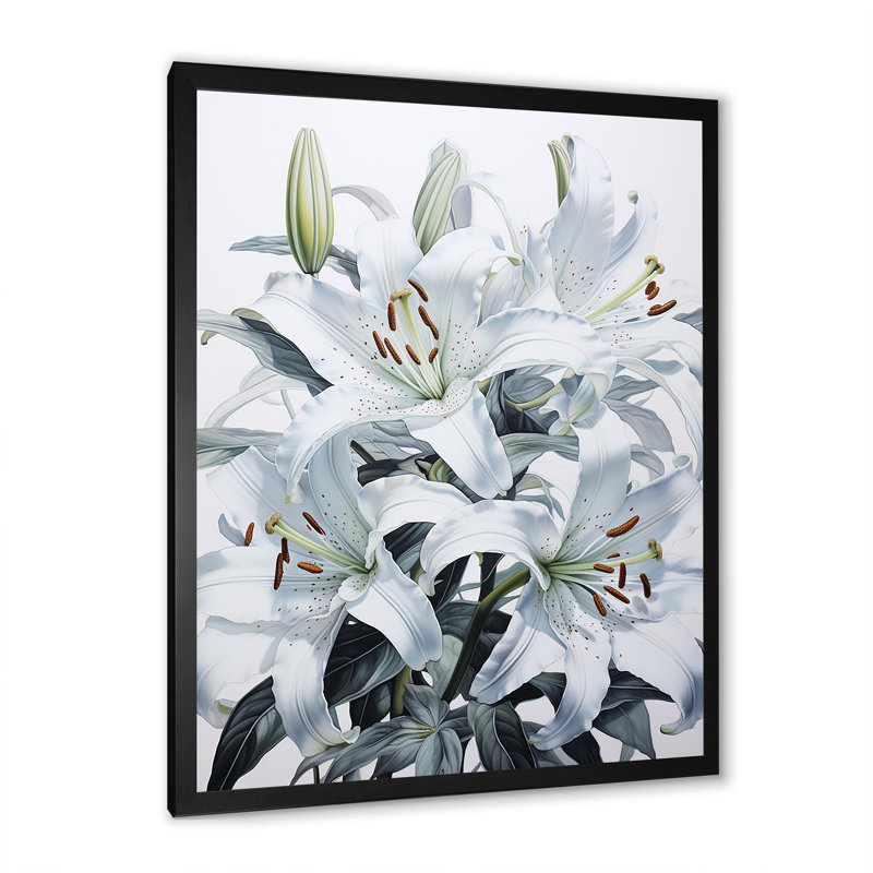 «White Serenade Beauty of Lilies II», reproduction sur toile encadrée, Cadre simple noir, H 20 po x l 12 po x P 1 po