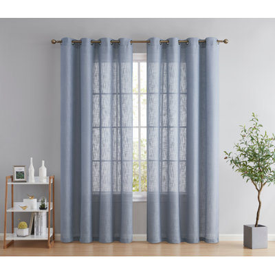 Aleksander Faux Linen Semi Sheer Grommet Curtain Pair