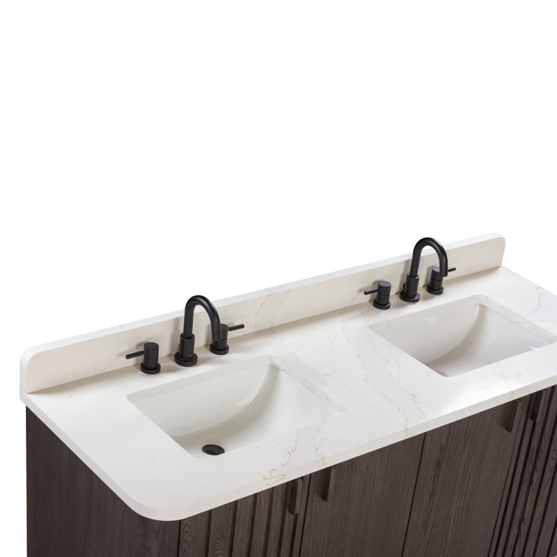 Blakely 72" Free Standing Double Bathroom Vanity with Quartz Top, Brown, Black, 73"