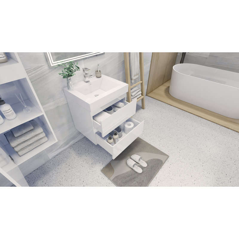 Leni 23.5'' Single Bathroom Vanity with Acrylic Top, High Gloss White