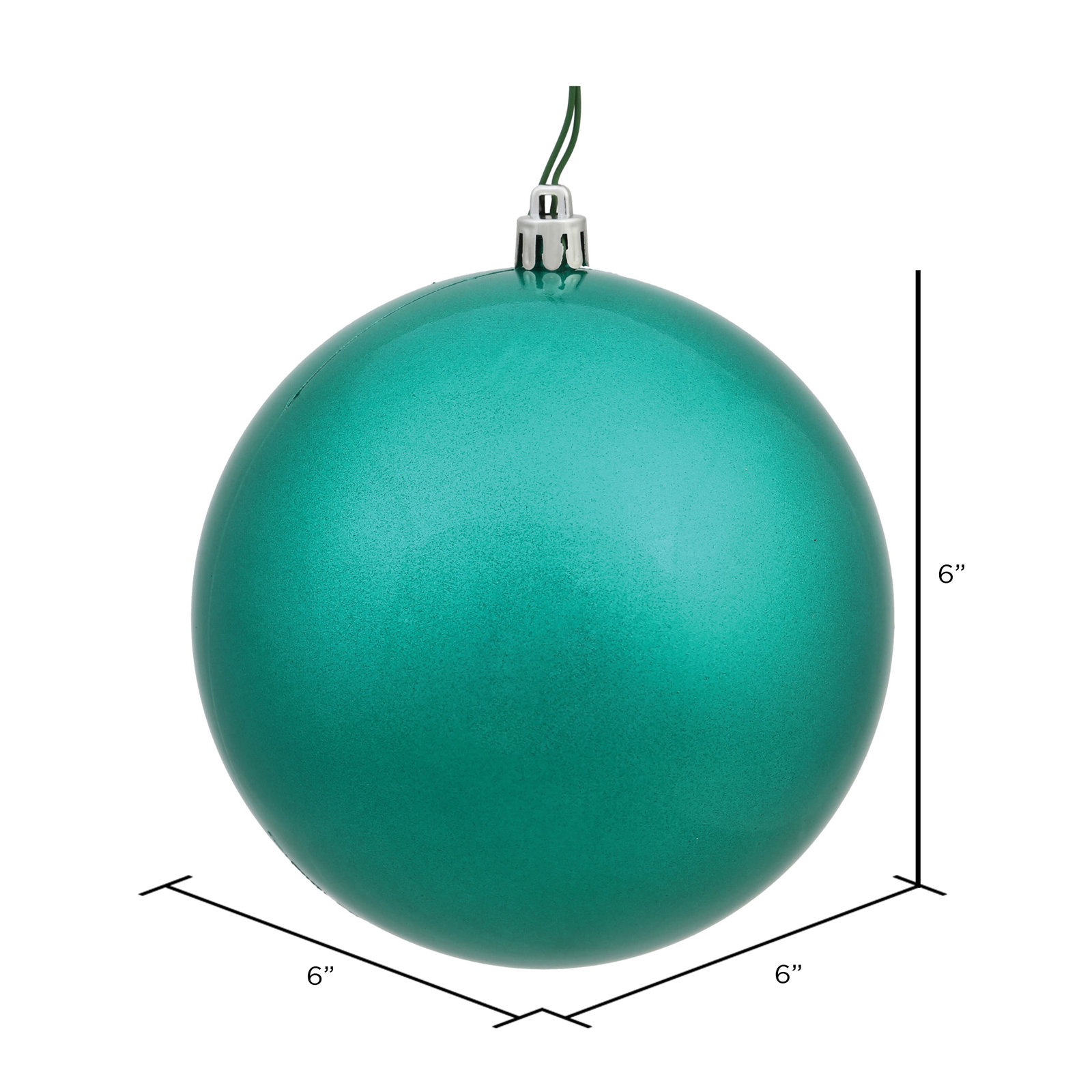 Christmas Ball Ornament, 6" H x 6" W x 6" D, Glitter Teal