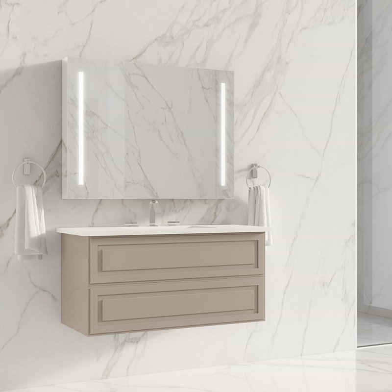 Alma 42.25" Wall Mounted Single Bathroom Vanity with Top, Crema Beige