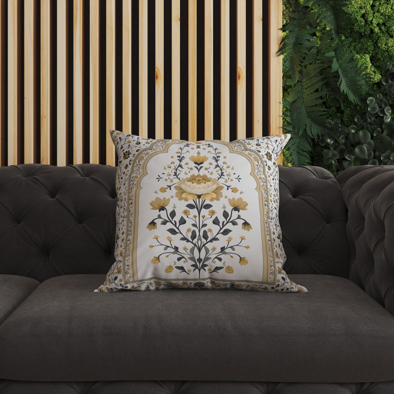 Splendeur moghole Intérieur/Extérieur 18x18, Square 18", Argent/Beige