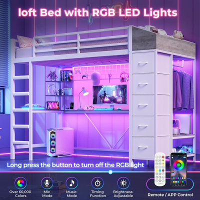 Loft Bed with Desk for Kids & Teens, High Sleeper with Computer Desk for Kids' Room, Small Space, Game Room, Includes LED Lights