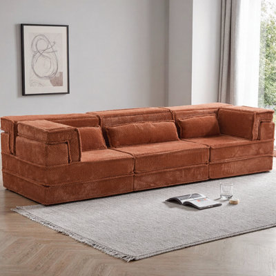 Canapé modulaire à 3 places avec mousse à mémoire de forme, canapé-lit convertible avec tissu polaire circulaire, bricolage sans os avec 3 coussins de salon, aucun assemblage requis