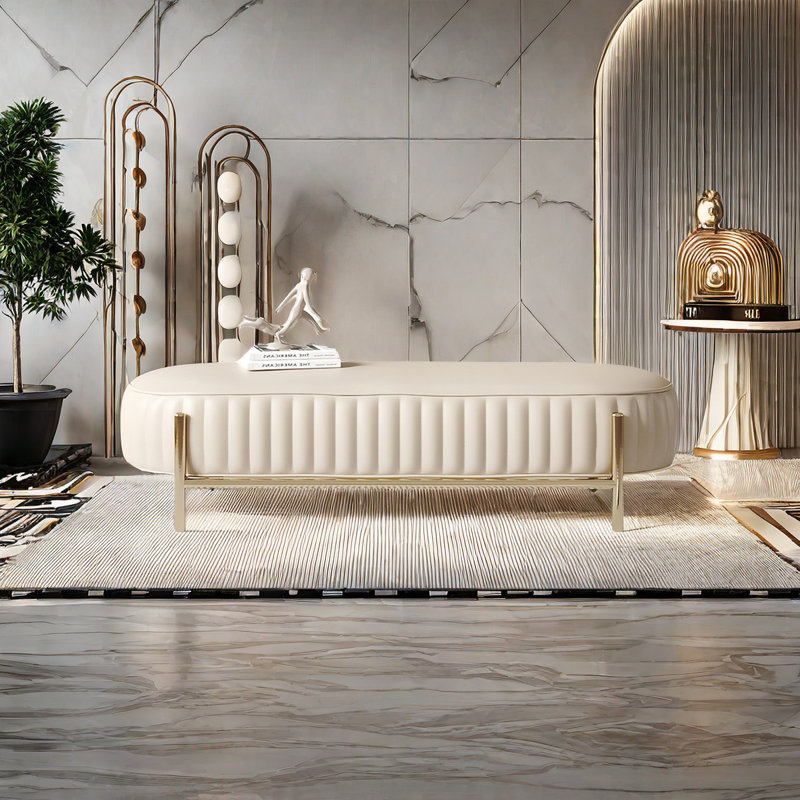 Banc rembourré en cuir Jacara, H 16,14 po x l 62,99 po x P 18,89 po
