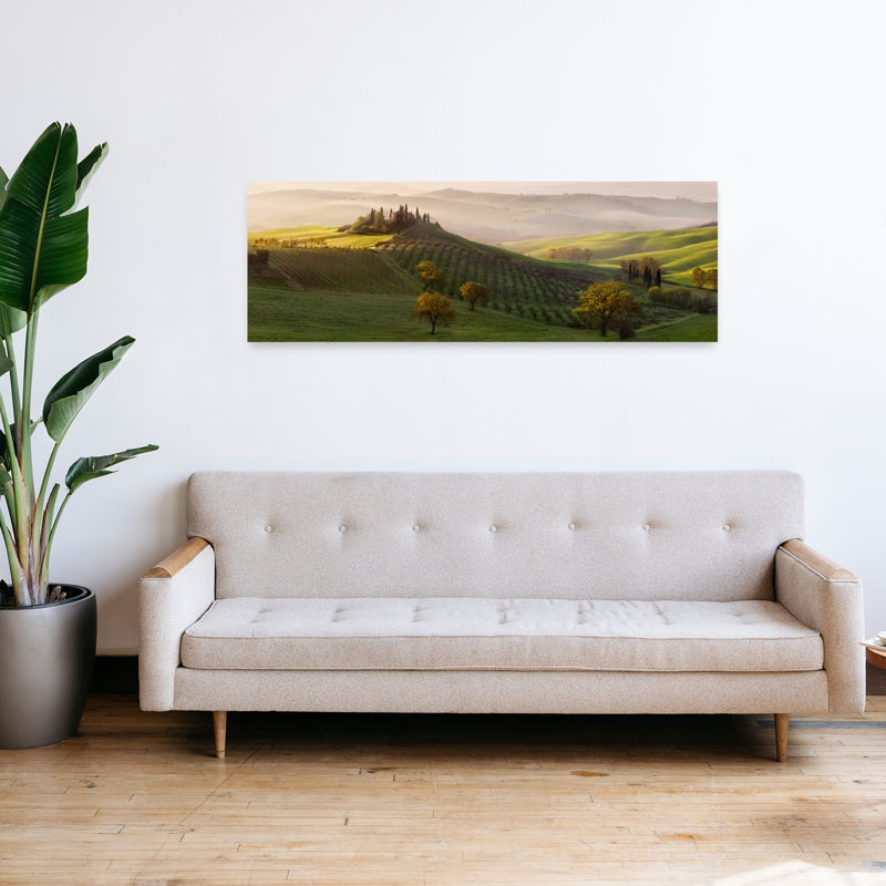 Tutte Le Strade Portano, un belvédère abstrait contemporain, paysage de cyprès, art mural, H 16 po x l 48 po