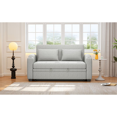 Lit en chenille moderne avec porte-gobelets ajustables, ports, 2 coussins, blanc gris pour les espaces de divertissement confortables