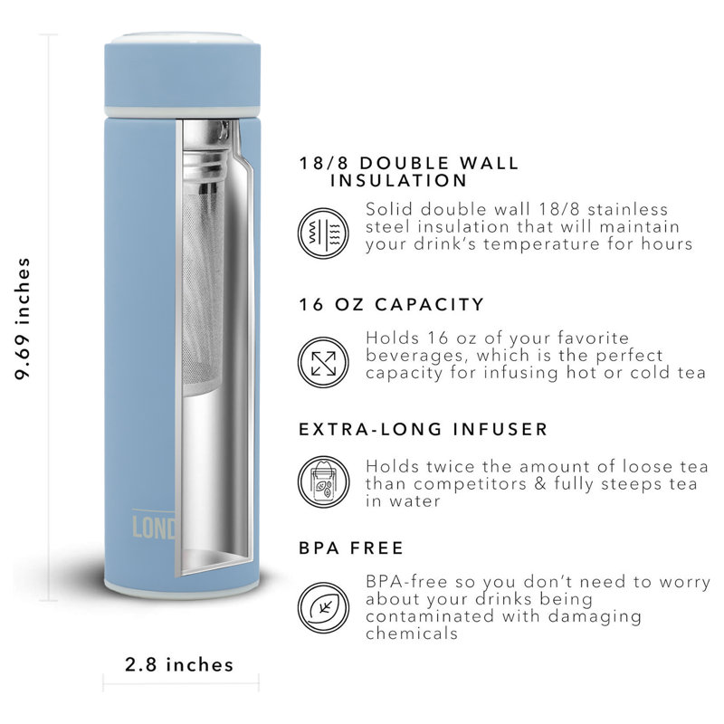 London Sip Tea Infuser Bottle 16oz, Blue