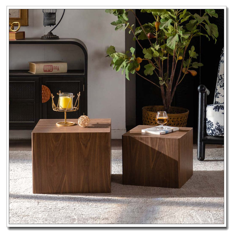 Table basse gigogne en panneau de fibres à densité moyenne, Bois naturel