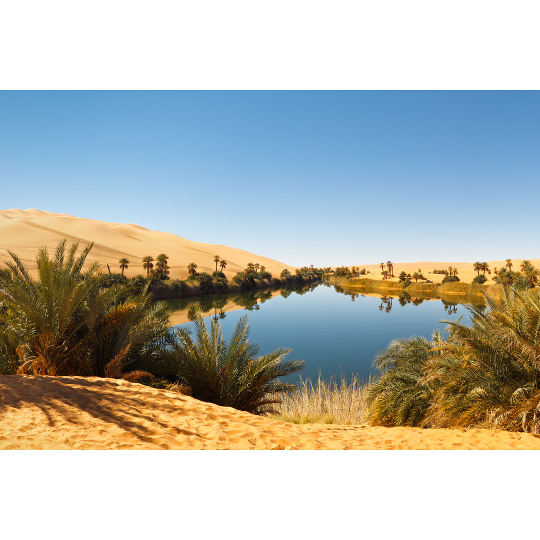 Leinwandbild Umm Al-Ma Lake - Desert Oasis, Sahara, Libya