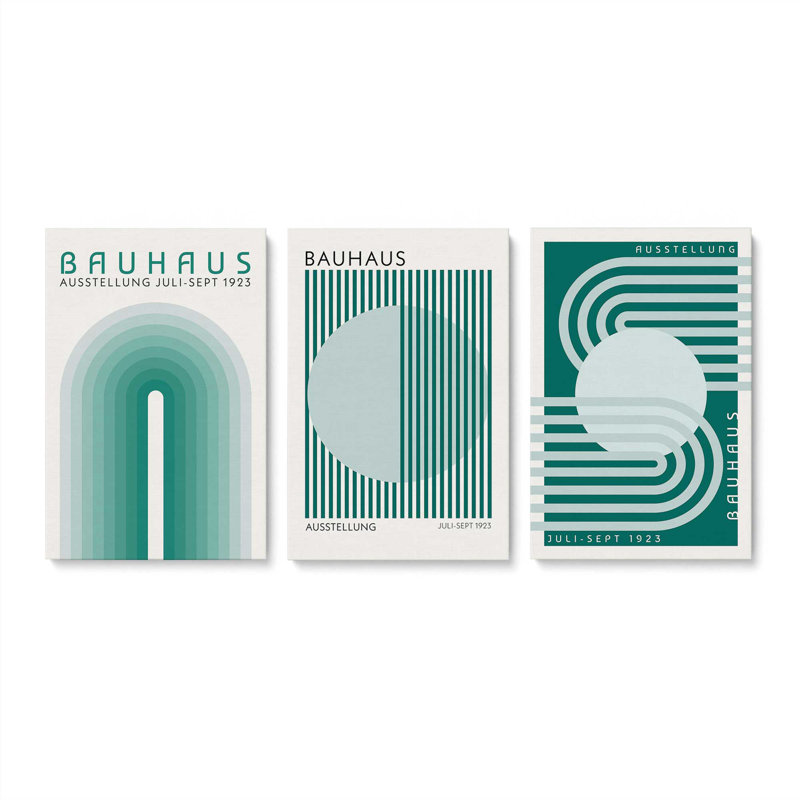 Green Bauhaus Trio, ensemble de 3 impressions, 48" x 32", Wrapped Canvas, Wrapped Canvas