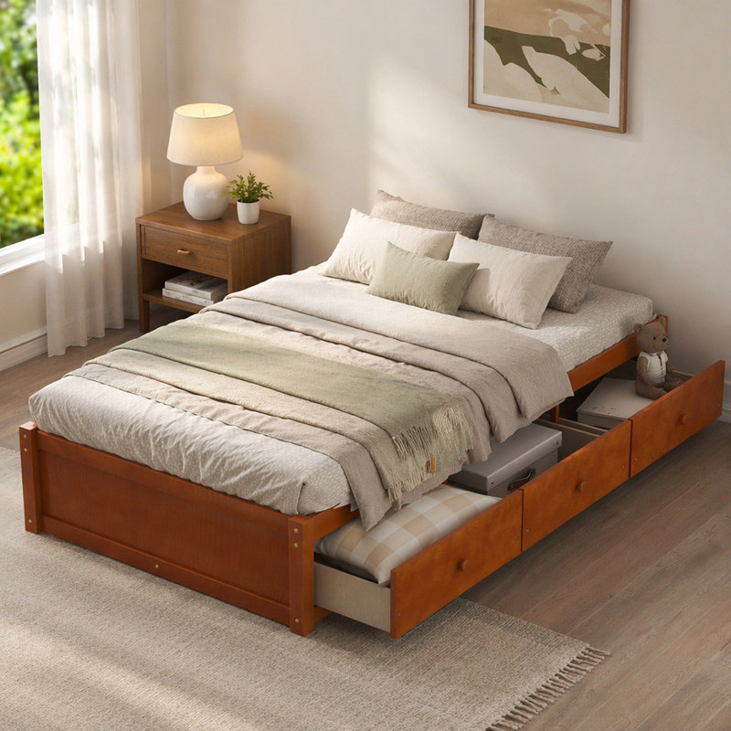 Twin Size Platform Storage Bed With 3 Drawers