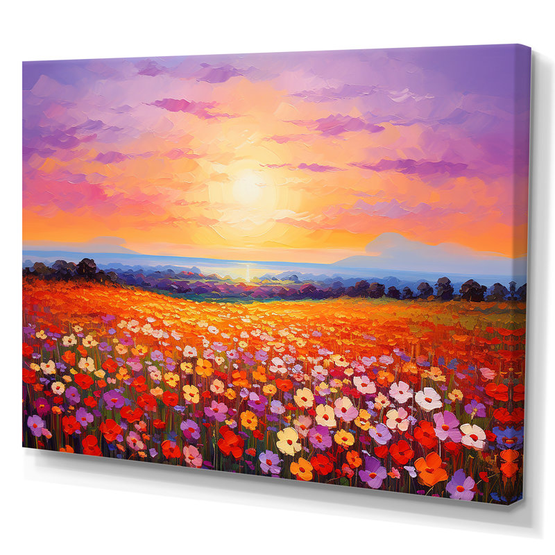 «Calming Pastel Horizon Flowers Fields», art mural sur toile fleur, H 34 po x l 44 po x P 1,5 po, Toile tendue