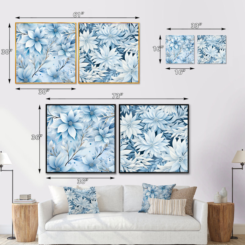 Bezons - Ensemble de 2 collages floraux carrés, Cadre flottant blanc, H 16 po x l 33 po