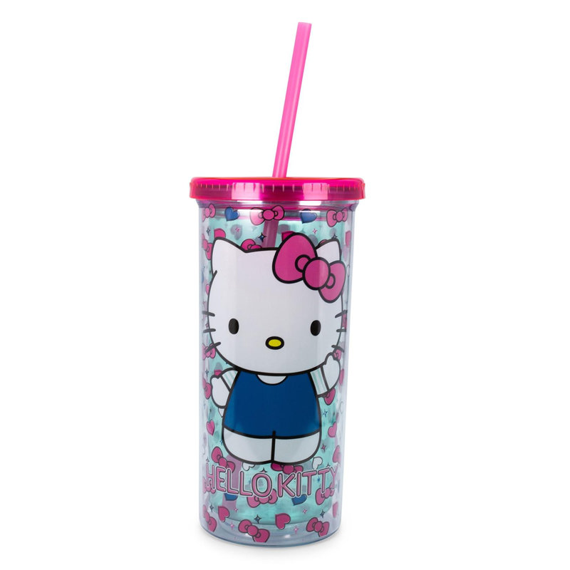 Tasse de carnaval avec couvercle et paille Hello Kitty Bows and Hearts | Peut contenir 20 onces