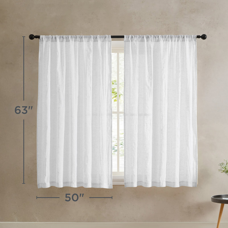  Solid Semi-Sheer Curtain Panels, Creamy White, 50" W x 63" H