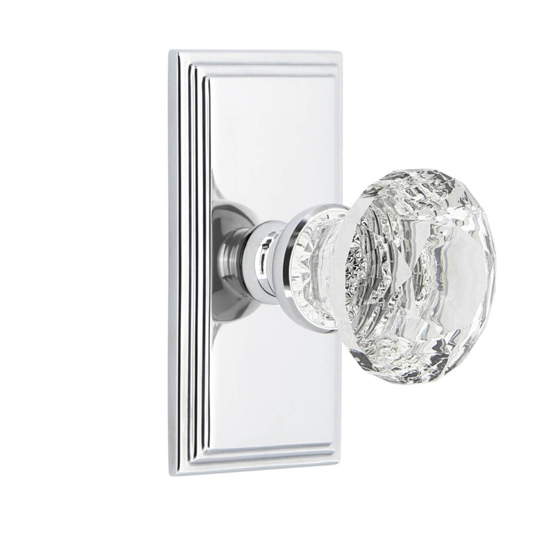 Grand Assiette courte avec bouton en cristal transparent Grandeur Carré, 2.75", Chrome brillant