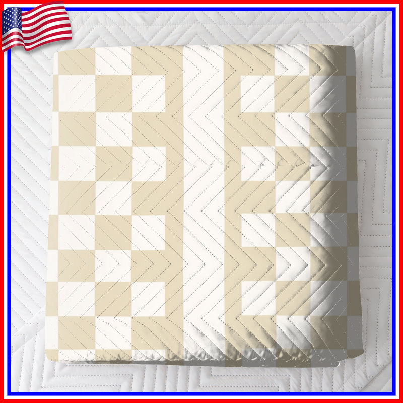 Beige Checkered Grid Quilted Bedspread All Sizes, Full / Double