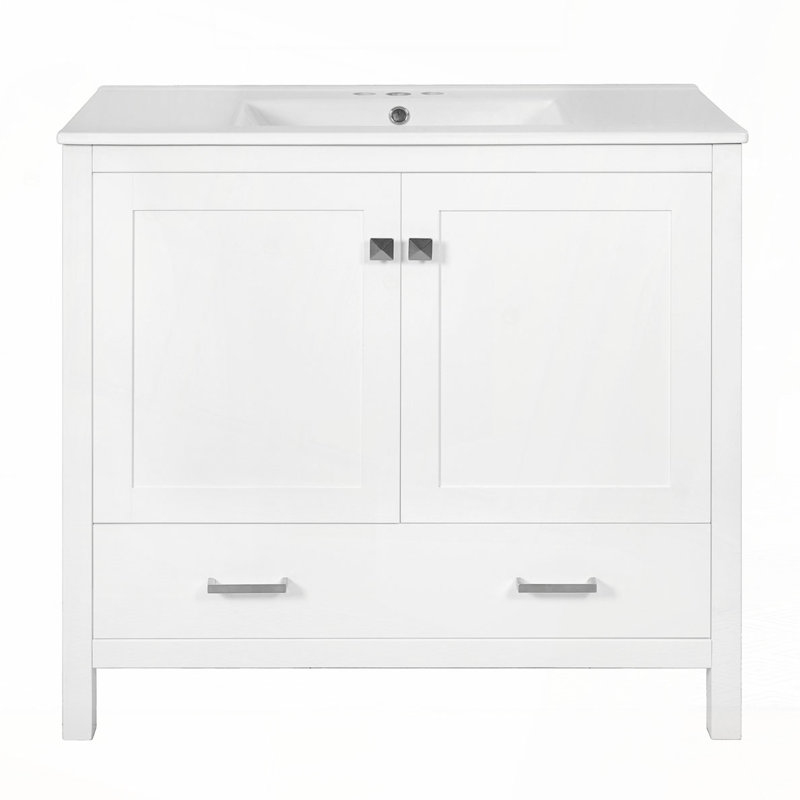 36"Bathroom Vanity with Ceramic Sink, White