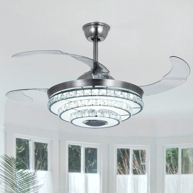 Jorcina 42" Colourful Bluetooth Crystal Ceiling Fan Light with Remote Control and Music Player