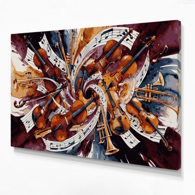 «Music», instruments de musique, toile rouge