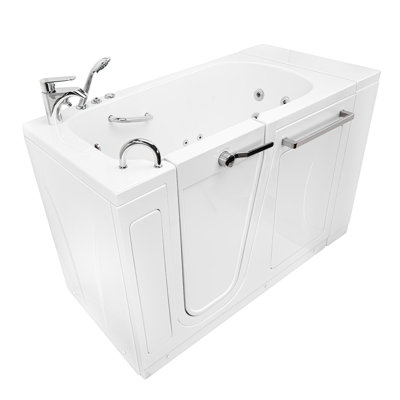 Ella Zen Acrylic Hydro Massage Walk in Tub 30"x52", Left Inward Swing Door, 2 Piece Faucet, Heated Seat and Back
