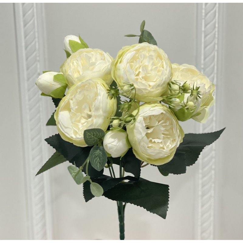 Tiges de pivoine en soie, Vert/blanc
