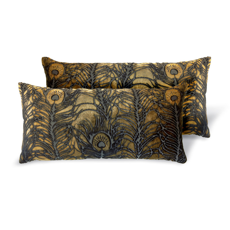 Peacock Feather Square Velvet Pillow Cover & Insert, Copper Ivy, Square 18"