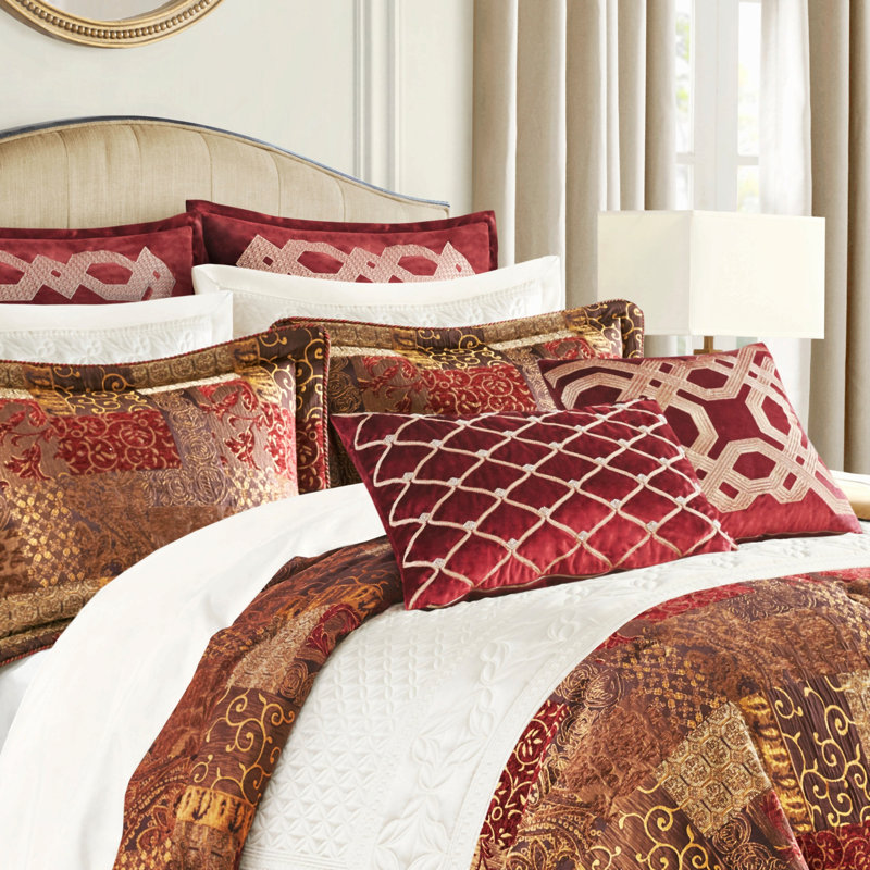 Ensemble de couette 4 pièces en jacquard chenille uni marron, taille king, King Comforter + 3 Additional Pieces, Red