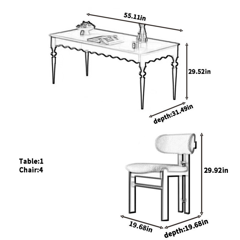 American retro dining table and chair combination, 29.52"H x 55.11"L x 31.49"W
