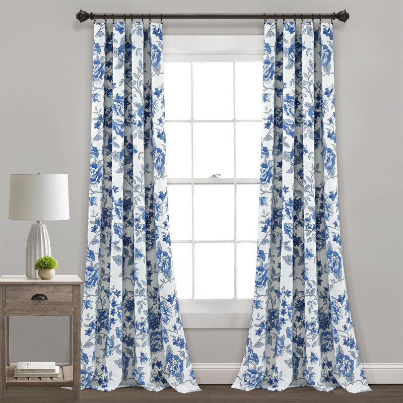 Room Darkening Curtain Pair, White/Navy