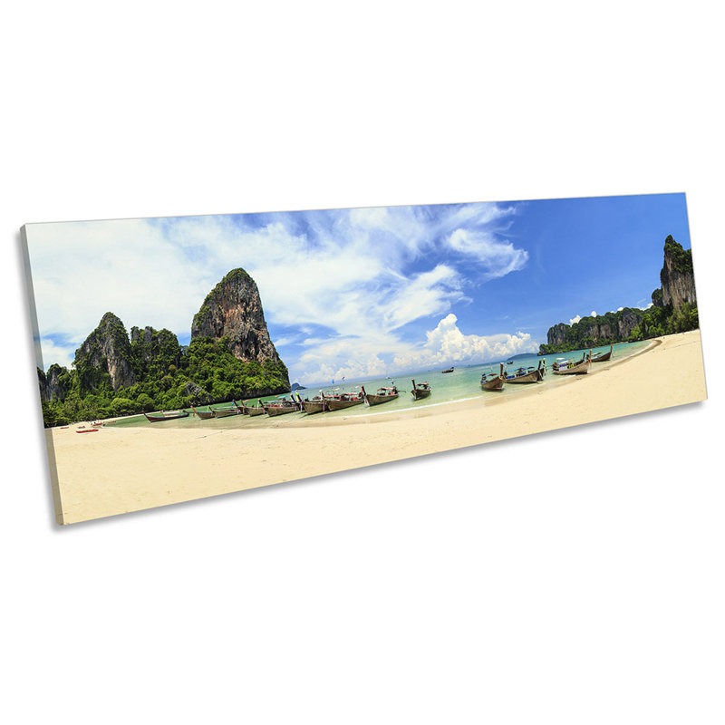 Thailand Beach Krabi Boats Panoramic - Wrapped Canvas Panoramic Print, 45.72cm H x 137.16cm W