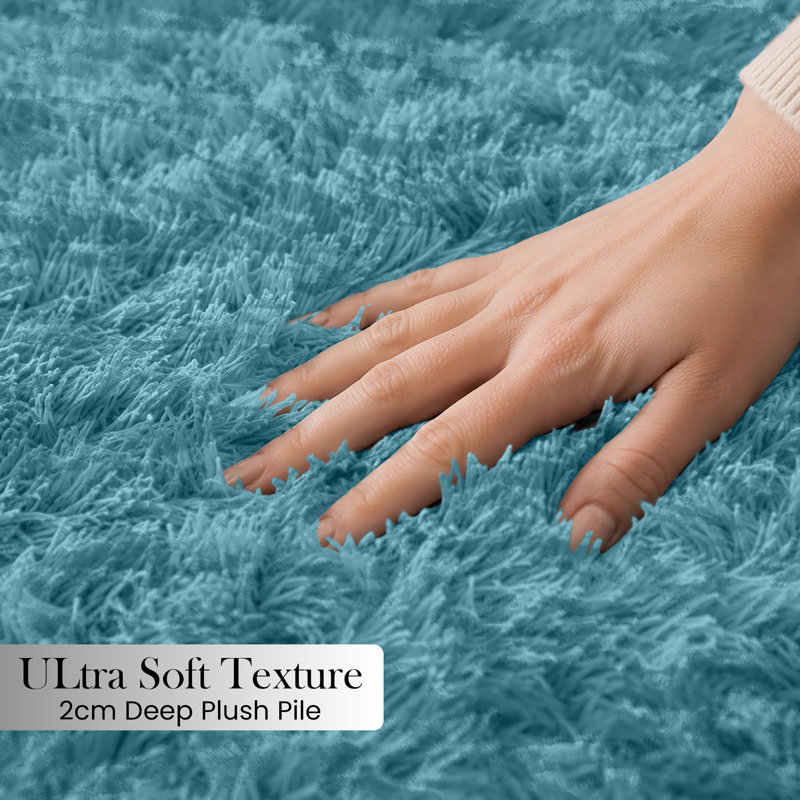Luxury Plush Shaggy Area Rug & Runner, Soft Deep-Pile Non-Slip Living Room Carpet, Runner 60 x 110 cm, Tye Dye Teal