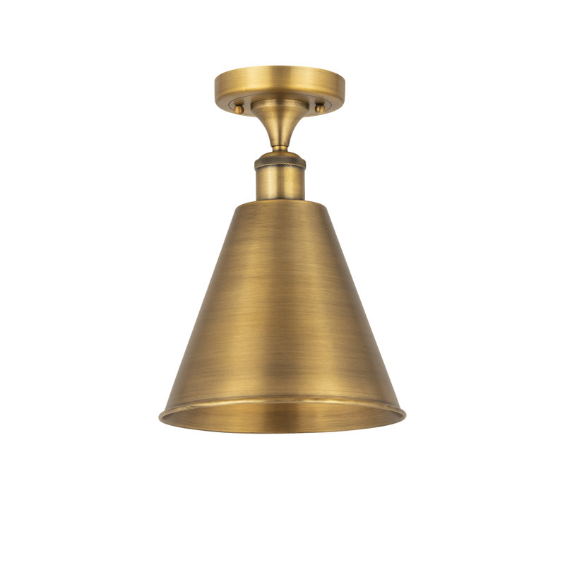Semi Flush Mount, No Bulb Included, 11.75" H x 8" W x 8" D, Brushed Brass