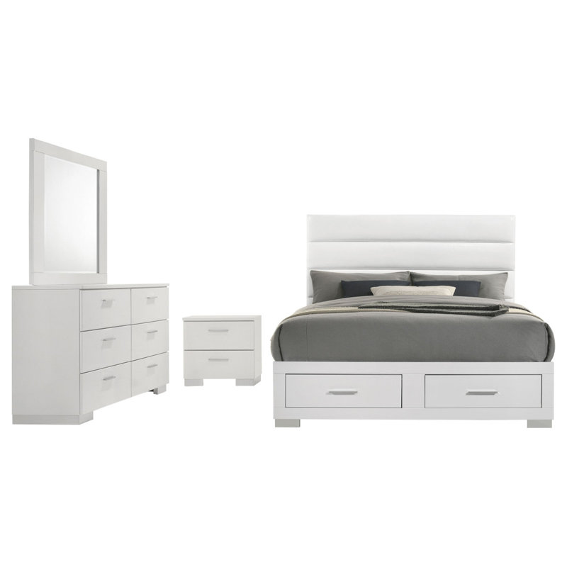 Ensemble de chambre avec grand lit 5 pièces Dulcey White, Ensemble de 4 pièces : lit, table de chevet, comm, Très grand lit