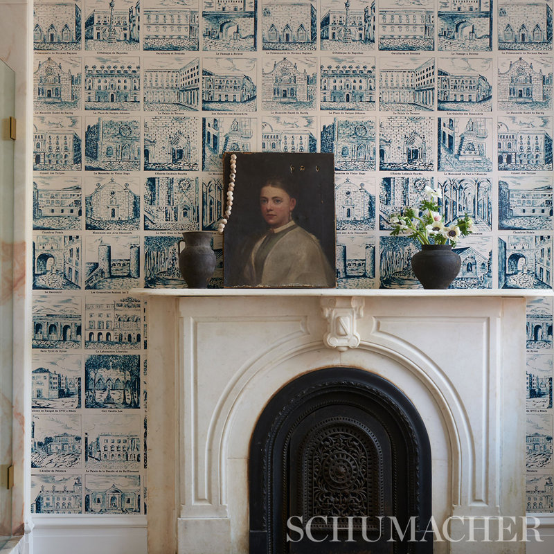 Papier peint Schumacher x Johnson Hartig Architecturra, Bleu sarcelle