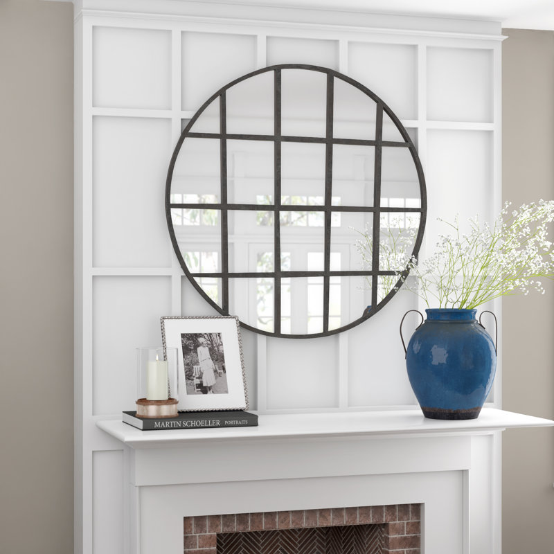 36" Round Bronze and Wood Accent Mirror