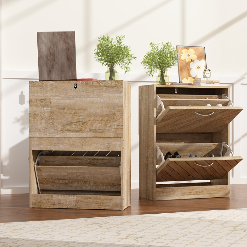 12 Pair Shoe Storage Cabinet, Light Brown