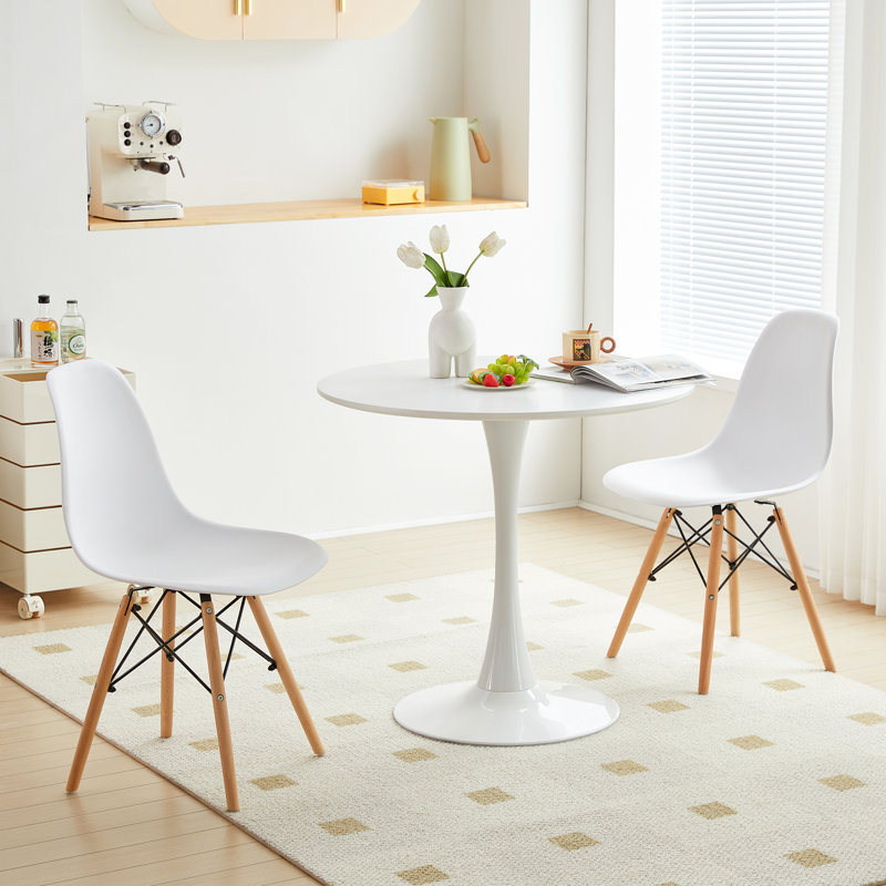 Petit ensemble de salle à manger pour 2 personnes, 1 table ronde et 2 chaises en plastique (blanc)