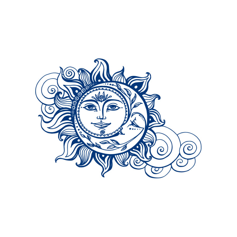 Décalcomanie murale soleil et lune, Bleu