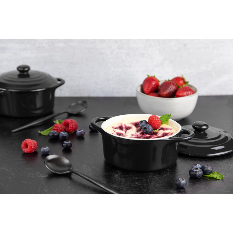 12 oz. Kook Mini cocottes en céramique avec couvercle, Noir