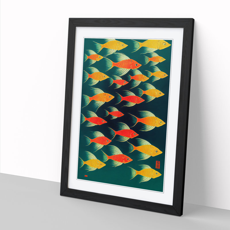 School Of Fish Vol.1 - Single Picture Frame Print, Black, 64cm H x 46cm W x 2cm D
