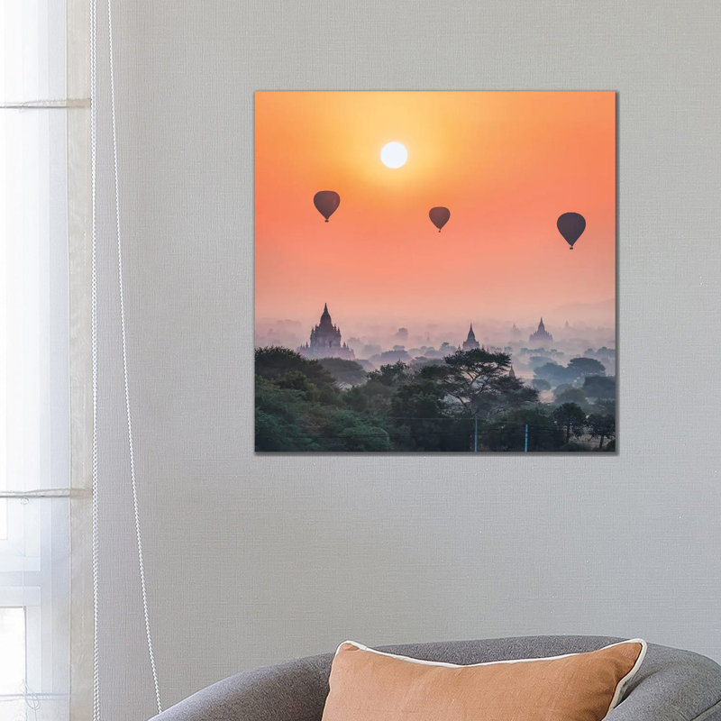 Hot Air Balloons And Old Temples In Bagan, Myanmar by Jan Becke - Wrapped Canvas Print, 66.04 cm H x 66.04 cm W x 1.91 cm D