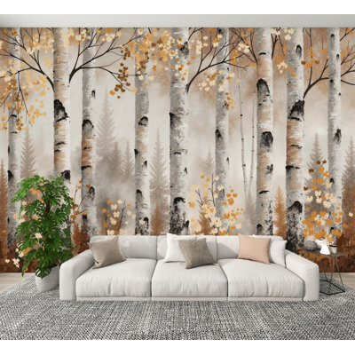 Peel and Stick Wallpaper Aspen Tree Modern Abstract Forest Landscape Birch Trees Wall Murals 69"H x 96"W Removable PVC Wall Paper Self-Adhesive Wall Paintings Art Decor for Bedroom Living Room