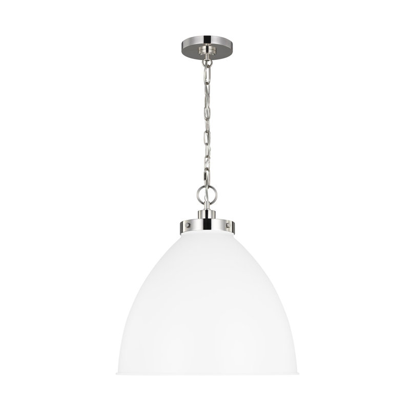 Wellfleet 1 - Light Pendant, Matte White, 19.5" H x 17.5" W x 17.5" D, Polished Nickel
