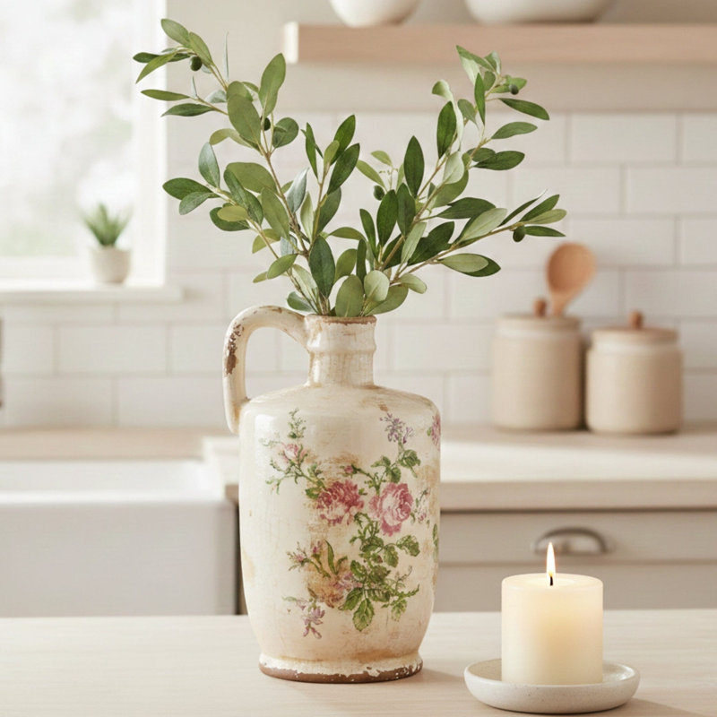 Tuscan Ceramic Floral Print Pitcher Planter