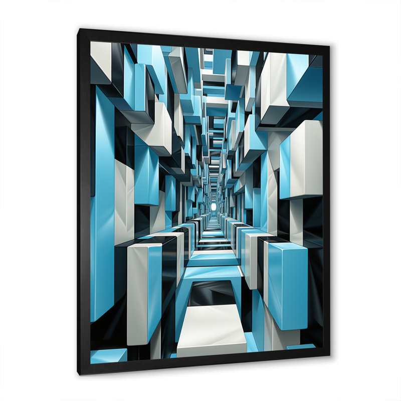 «Op Art Blue Focus VI» sur toile, H 32 po x l 24 po x P 1 po, Cadre photo noir