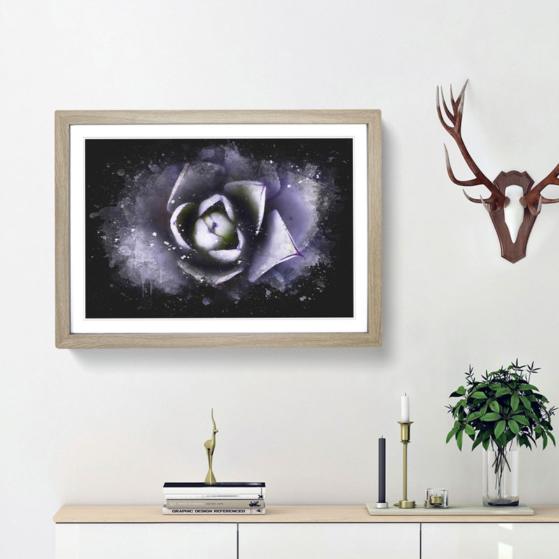 Lilac Succulent Plant Paint Splash - Picture Frame Graphic Art, 24cm H x 33cm W x 2cm D, Oak Framed