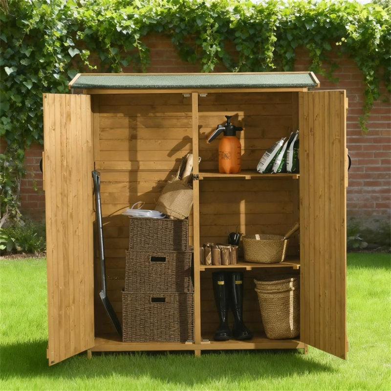 【wooden Garden Shed Storage Cabinet】– Waterproof Asphalt Roof, Lockable Doors & Tool Organizer For Outdoor Garden